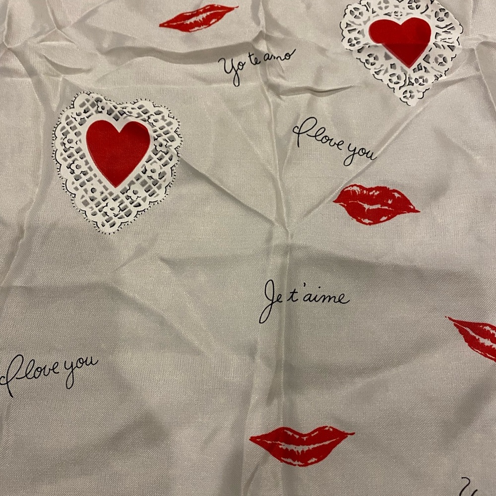 Heart & Lip Print Square Scarf - Red on Ivory - Picture 6 of 9